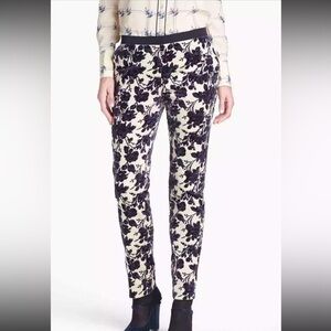 Tory Burch Women Runway Dayton Purple Combo Floral Flocked Pant Size 6